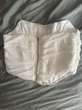 White Strapless Ruched Corset Top with back zipper